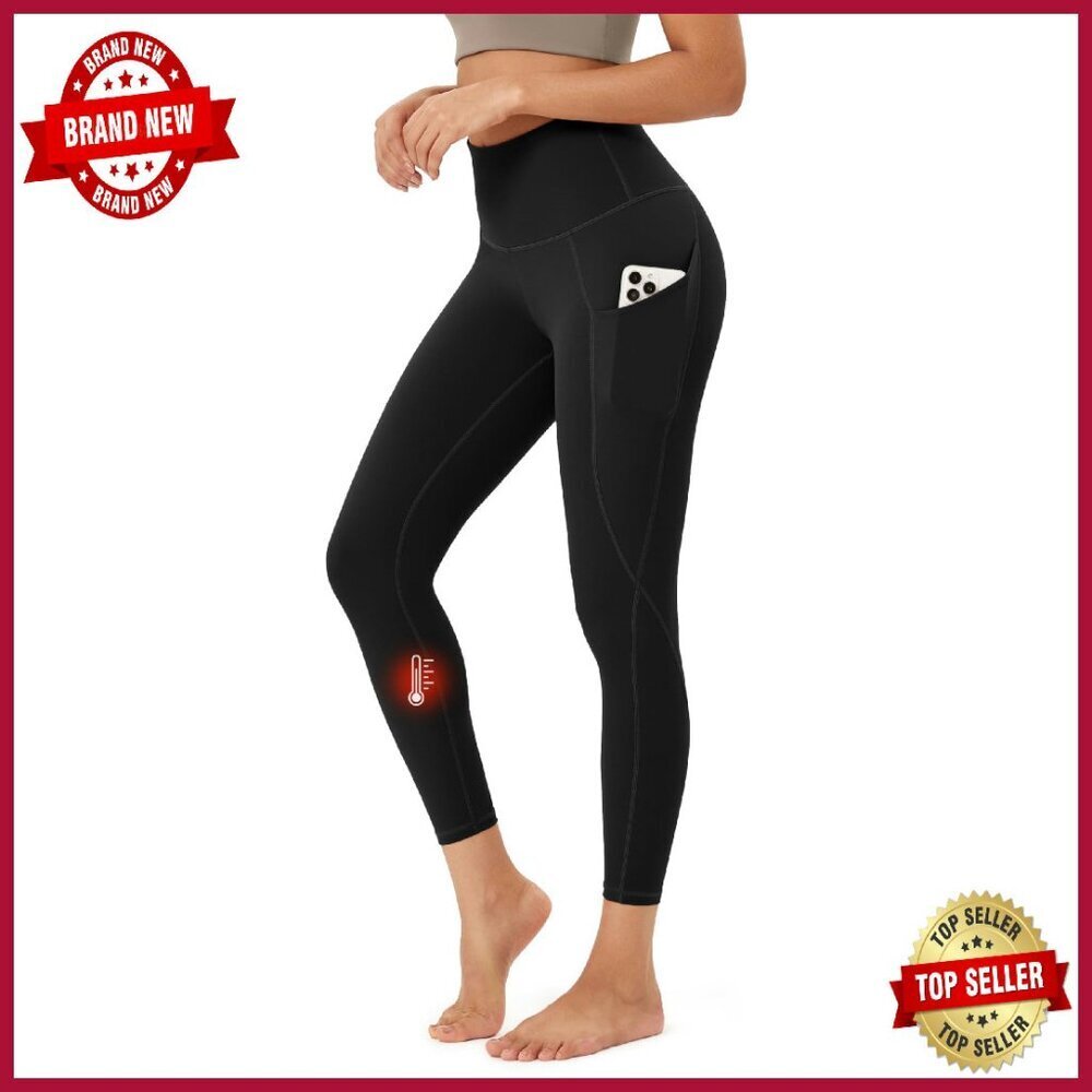 Fleece Lined High Waist Yoga Pants with Pockets 25" Inseam
